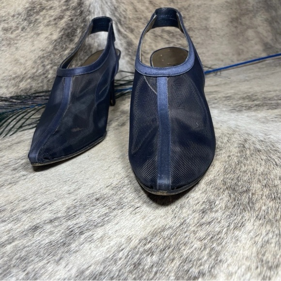 Yves Saint Laurent Womens Vintage Shoes Blue Mesh Slingback Heels Size 6 - Picture 7 of 13